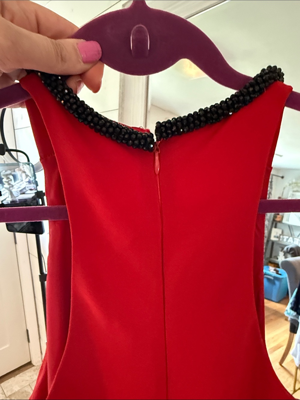 Calvin Klein Red Halter Maxi Dress with Beaded Neckline - Picture 5 of 12